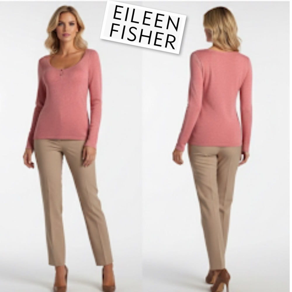 EILEEN FISHER Sunset Scoop Neck Henley Tee Top Size L